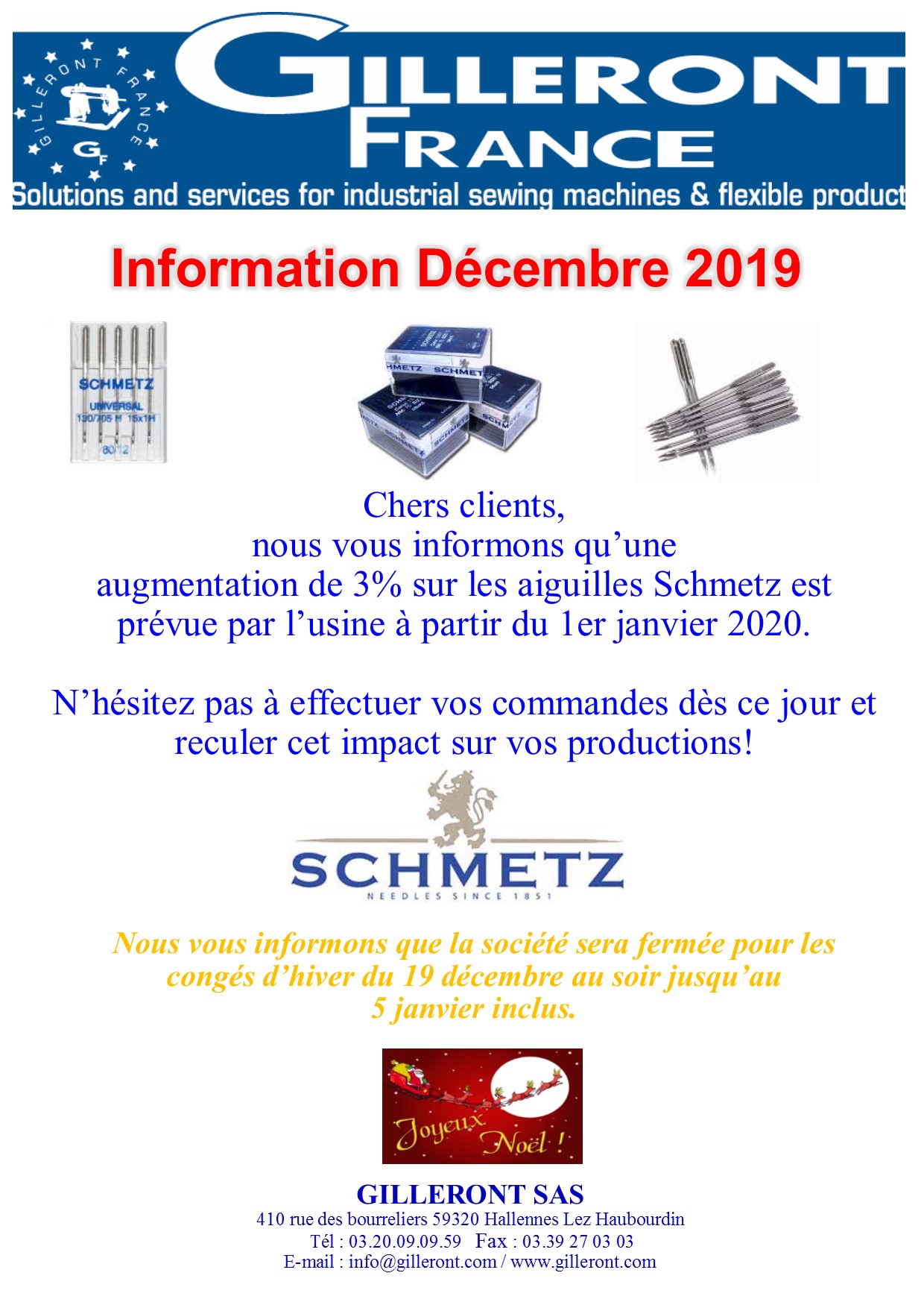 info aiguilles Schmetz Decembre 2019